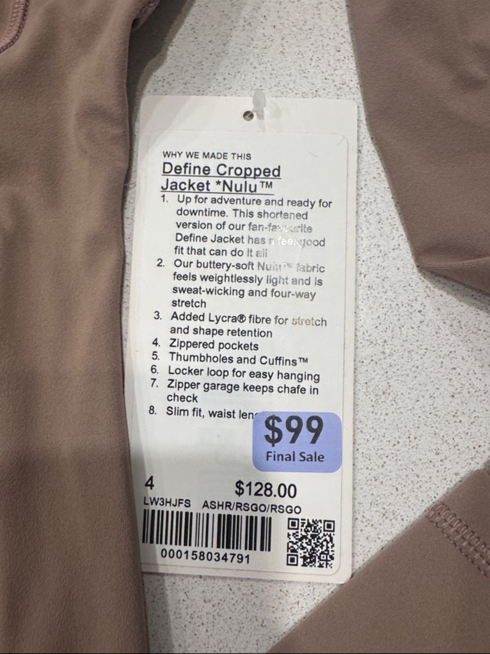 Lululemon Define Cropped Nulu Ashen Rose and Rose Gold - Picture 3 of 3